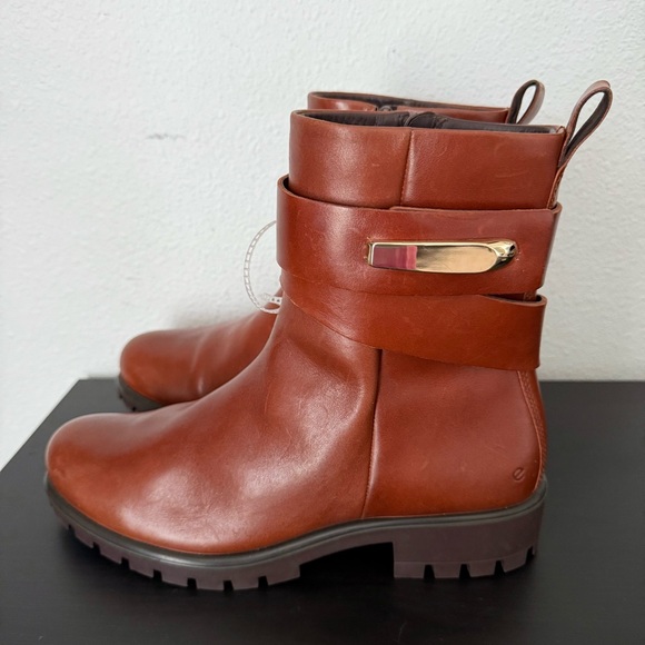 ECCO Modtray HYDROMAX TrayTech Leather Ankle Boots Bootie in Tan Cognac - Picture 4 of 13